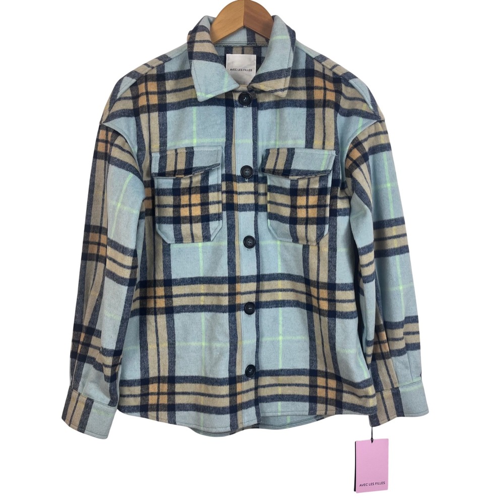 NWT: Avec Les‎ Filles Anthropologie XS Plaid Shacket Oversized Button Up (D654)